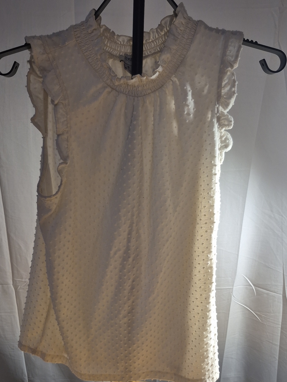 J. Crew Cream Swiss Dot Ruffle Shell